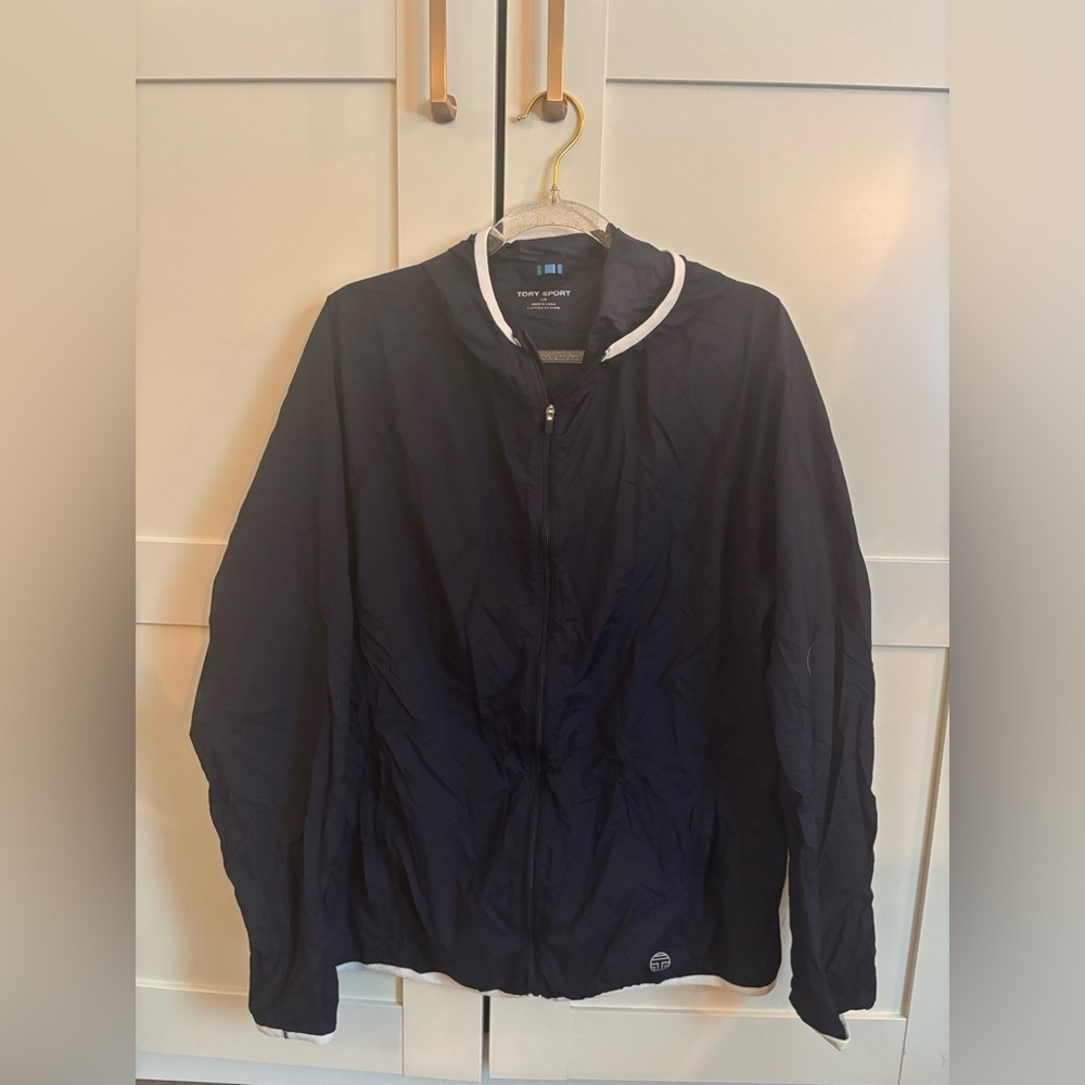 Tory Sport Navy Windbreaker Nylon Jacket Athletic Athleisure Size Large